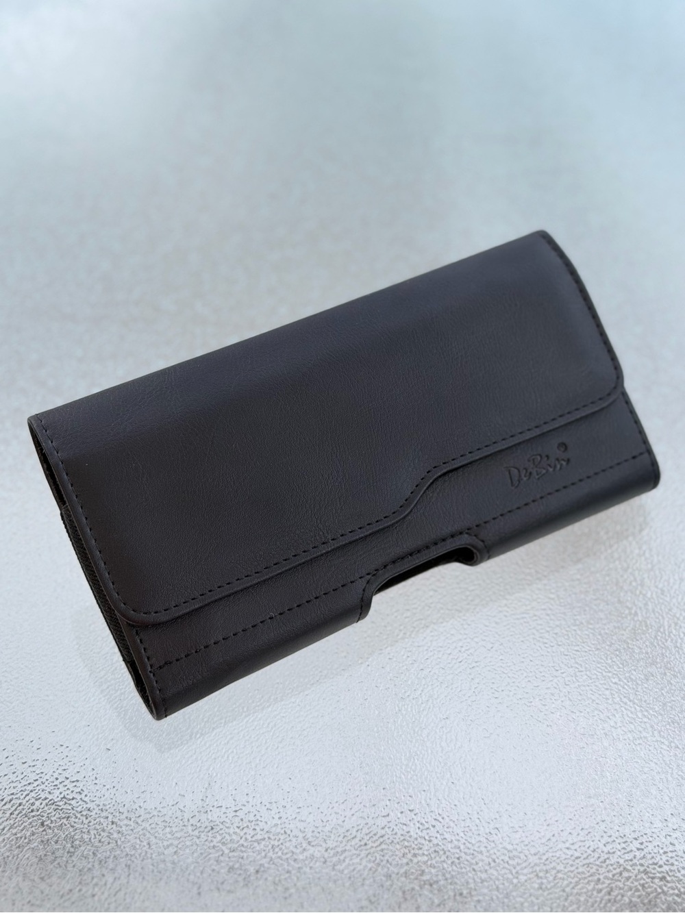 DeBin Black Leather Horizontal Belt Cell Phone Holster Case